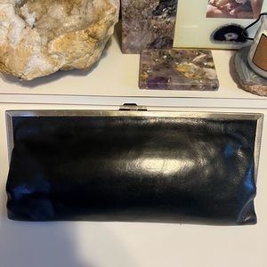Black leather HOBO large clutch
